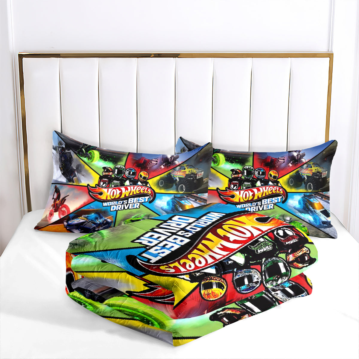 Hot Wheels Comforter Pillowcases 3PC Sets Blanket All Season Reversible Quilted Duvet