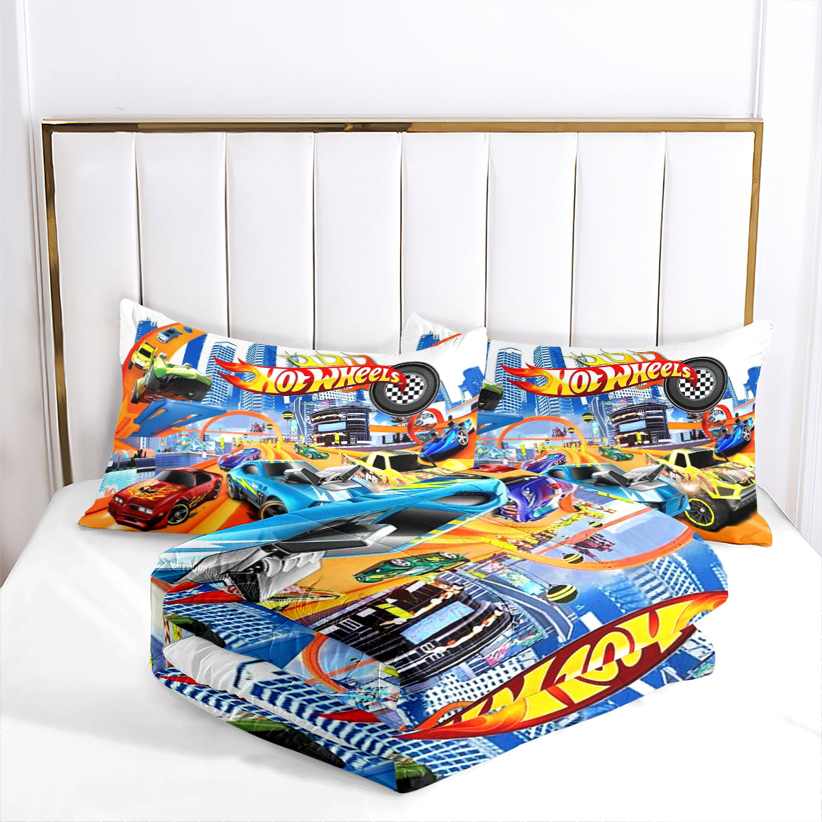 Hot Wheels Comforter Pillowcases 3PC Sets Blanket All Season Reversible Quilted Duvet