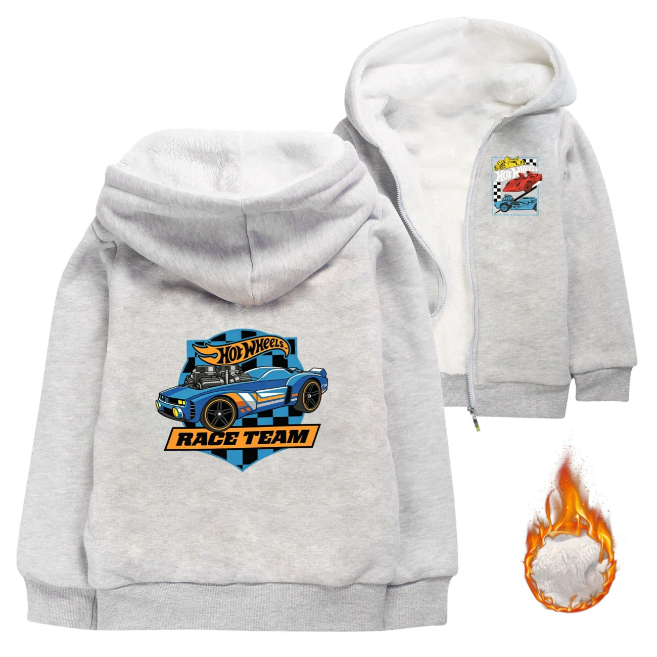 Hot Wheels Sherpa Lined Hoodie Fleece Sweatshirt Full Zip Hooded Jacket for Kids