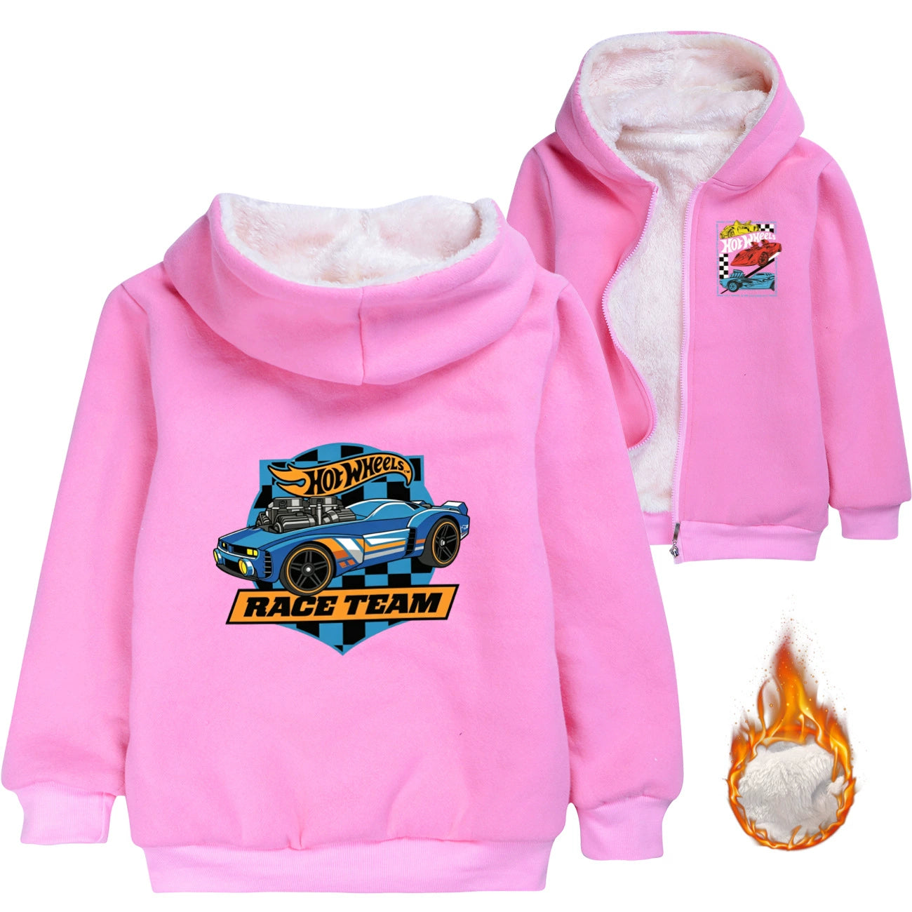 Hot Wheels Sherpa Lined Hoodie Fleece Sweatshirt Full Zip Hooded Jacket for Kids