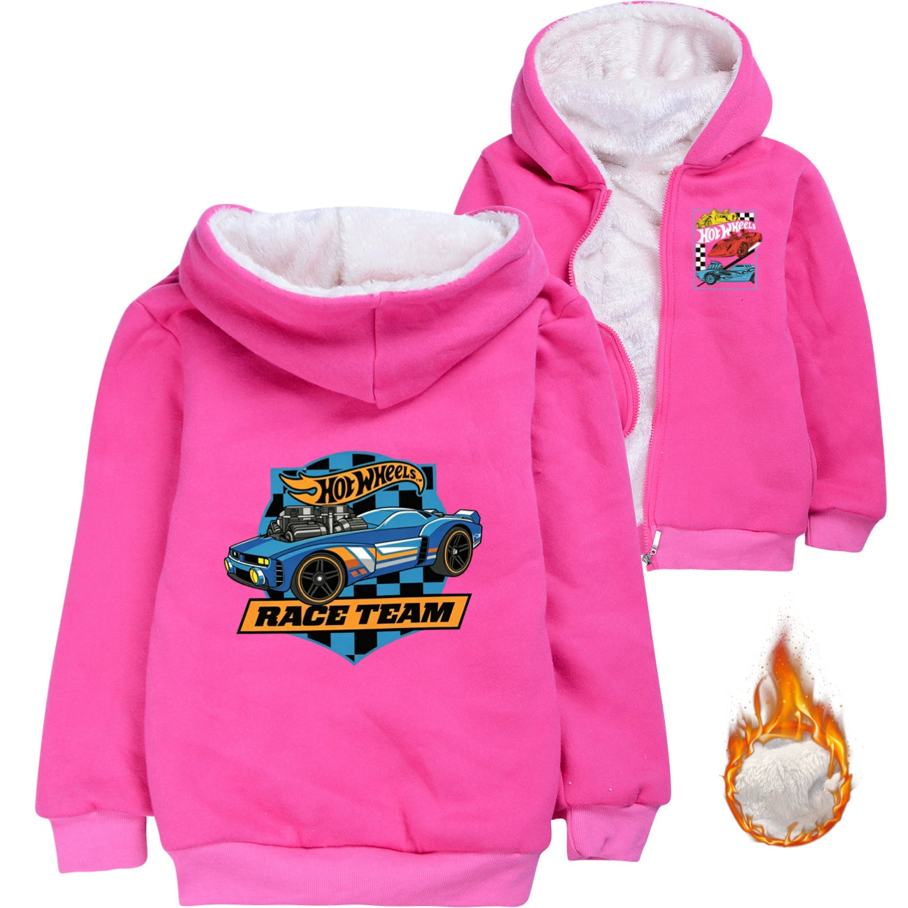 Hot Wheels Sherpa Lined Hoodie Fleece Sweatshirt Full Zip Hooded Jacket for Kids