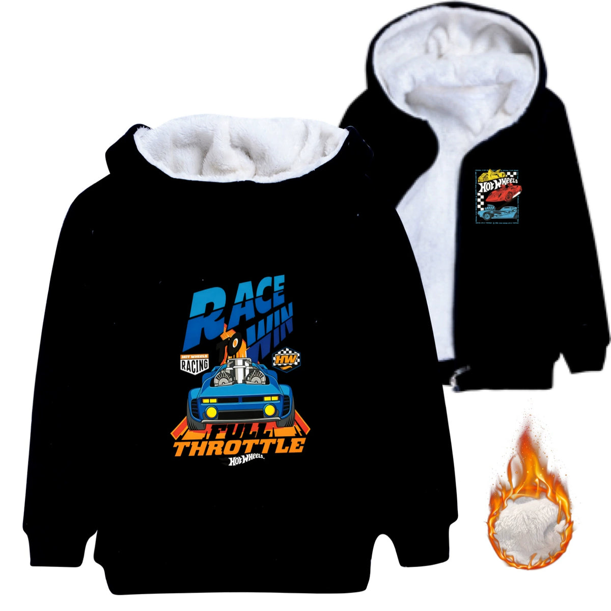 Hot Wheels Sherpa Lined Hoodie Fleece Sweatshirt Full Zip Hooded Jacket for Kid