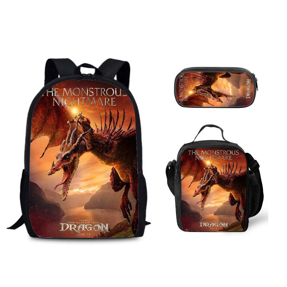 How to Train Your Dragon Backpack Schoolbag Lunch Bag Pencil Bag for Kids Students 3PCS