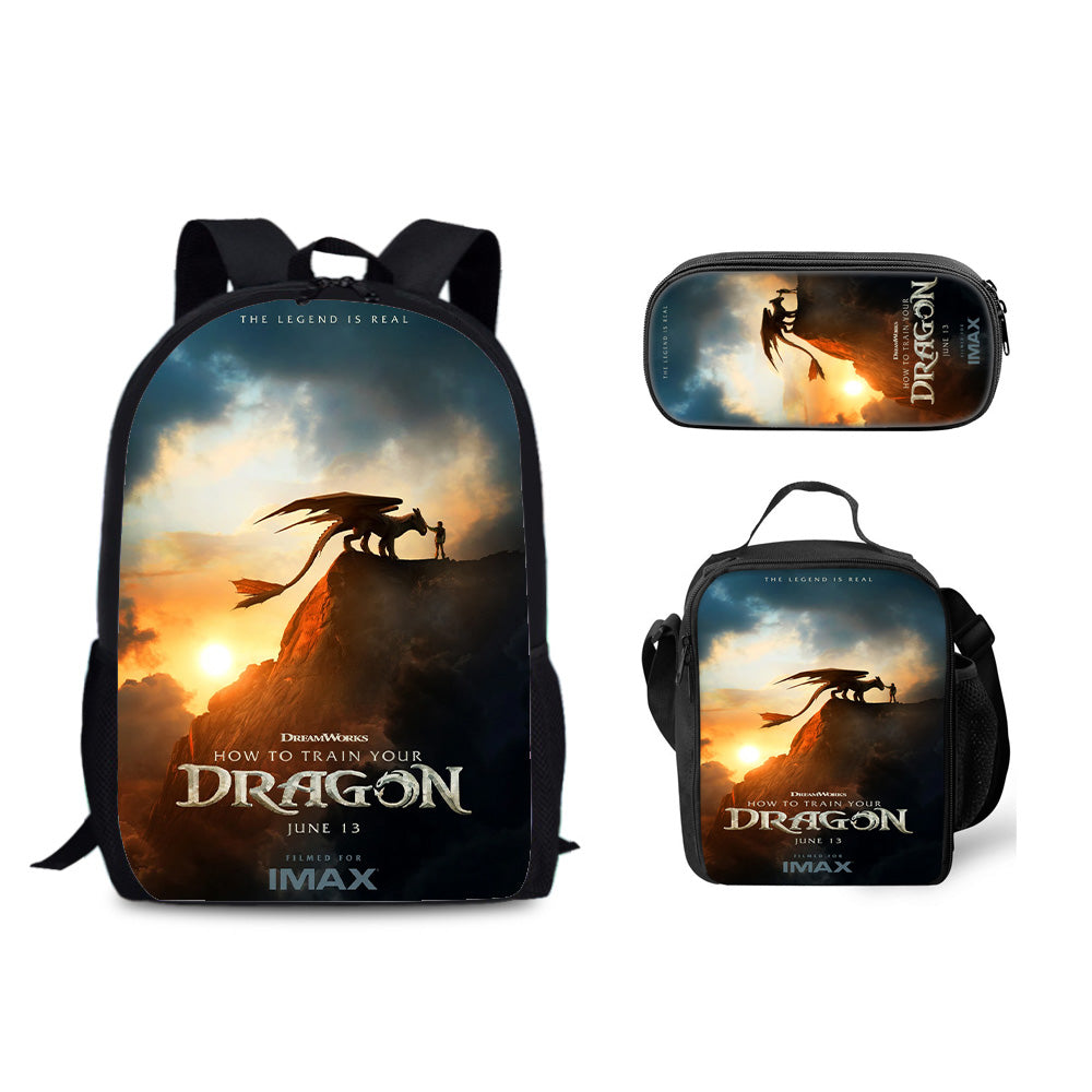 How to Train Your Dragon Backpack Schoolbag Lunch Bag Pencil Bag for Kids Students 3PCS