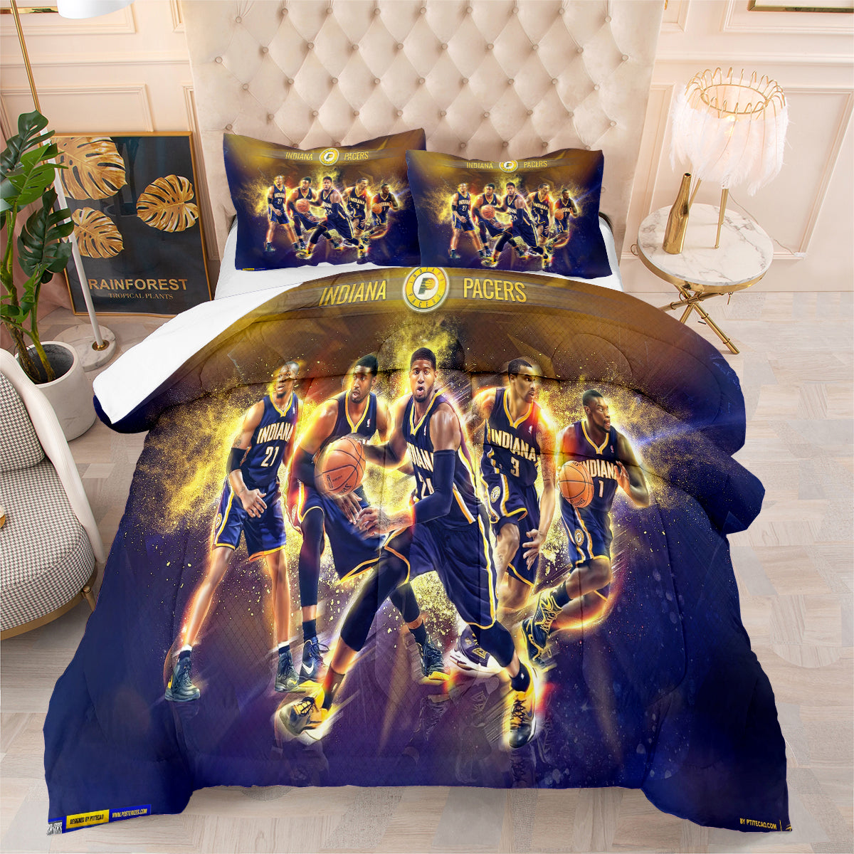 Indiana Basketball Pacers Comforter Pillowcases 3PC Sets Blanket All Season Reversible Quilted Duvet