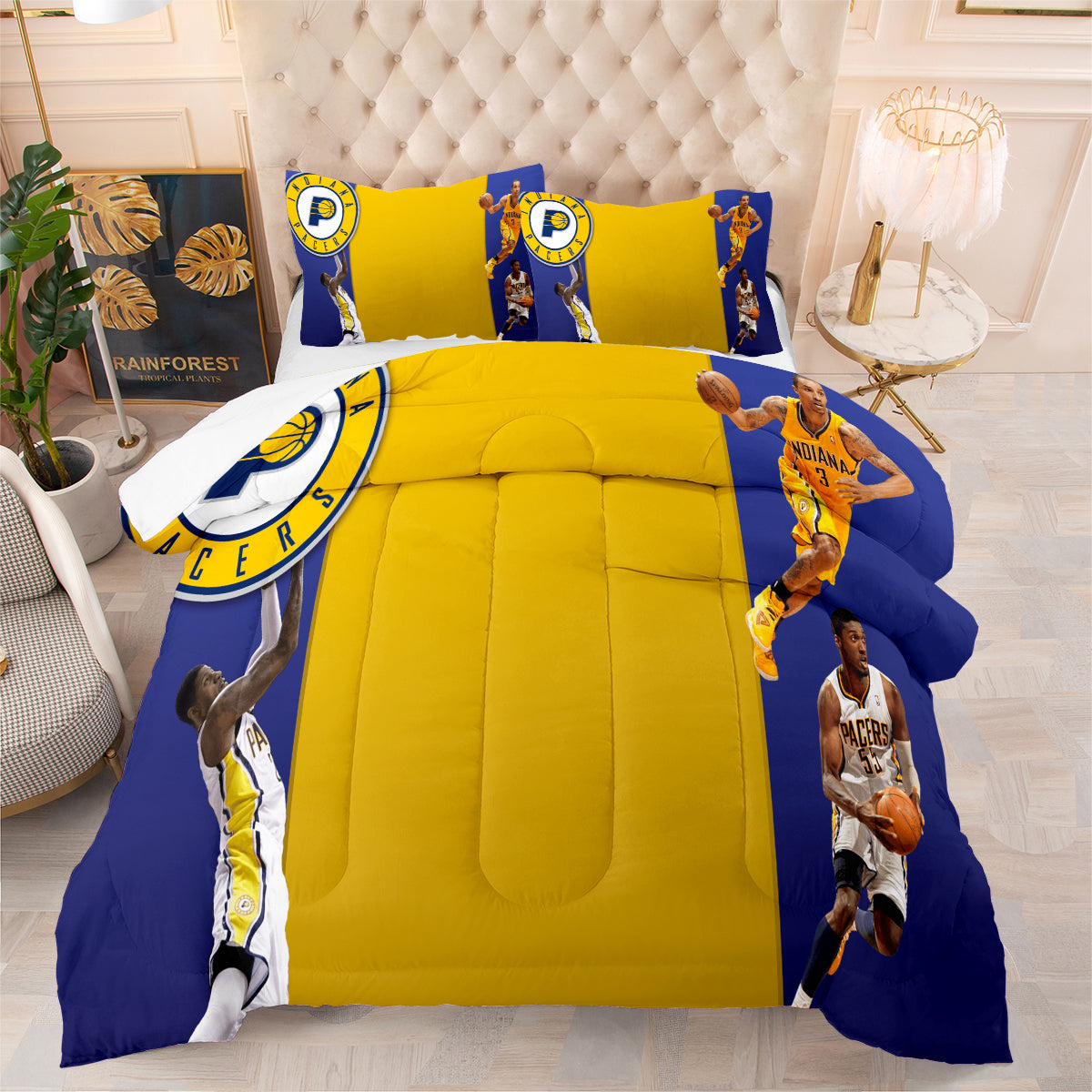 Indiana Basketball Pacers Comforter Pillowcases 3PC Sets Blanket All Season Reversible Quilted Duvet