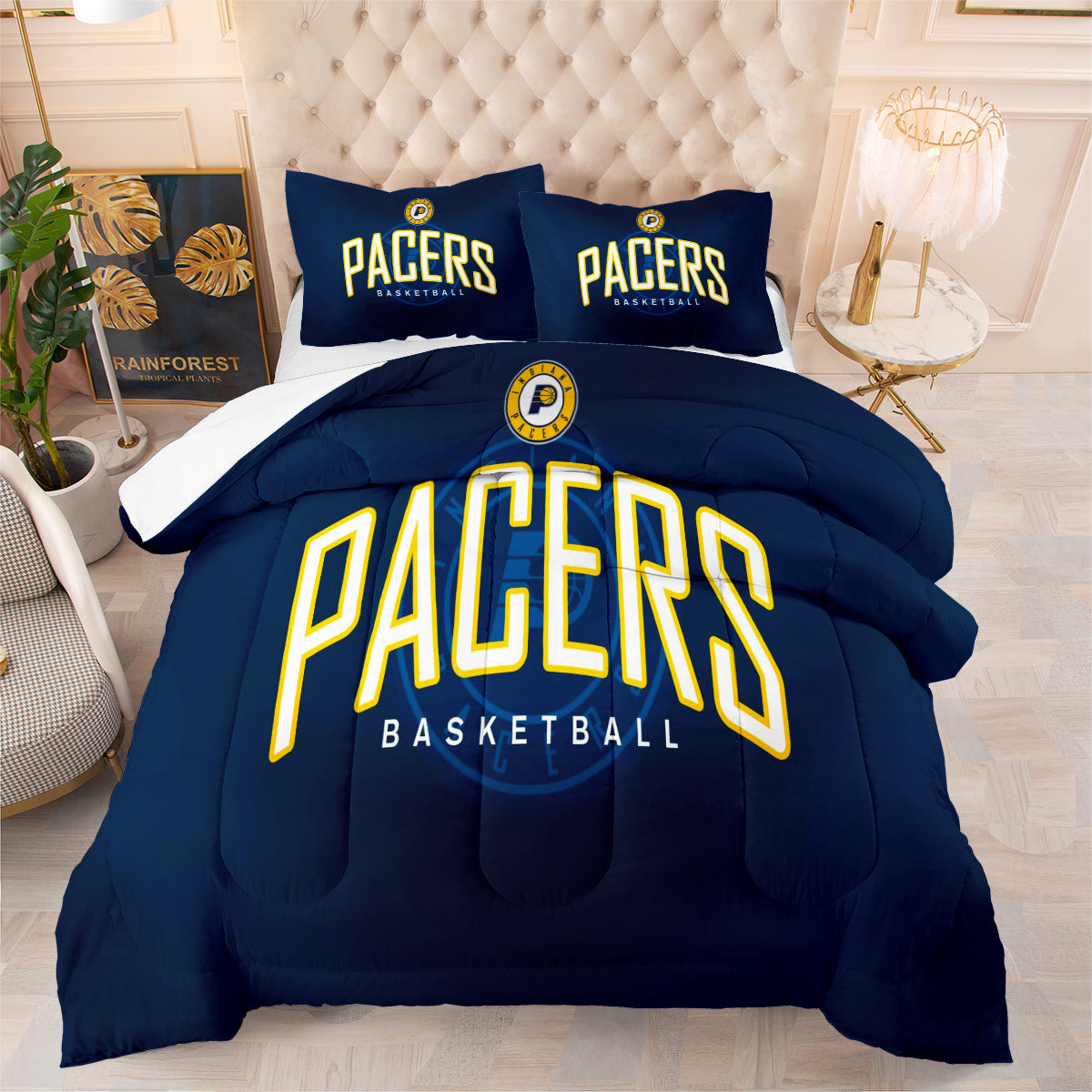 Indiana Basketball Pacers Comforter Pillowcases 3PC Sets Blanket All Season Reversible Quilted Duvet