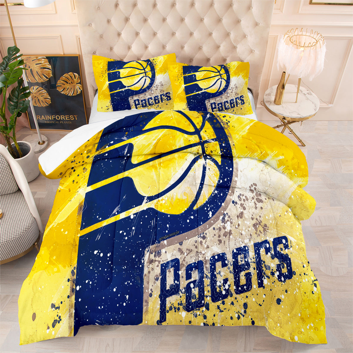 Indiana Basketball Pacers Comforter Pillowcases 3PC Sets Blanket All Season Reversible Quilted Duvet