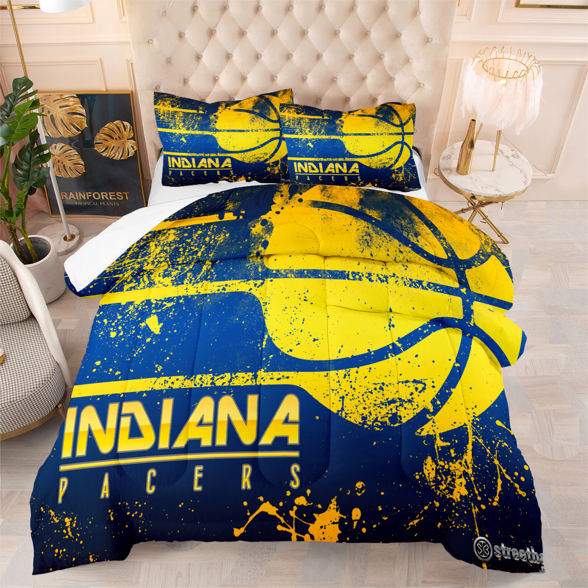 Indiana Basketball Pacers Comforter Pillowcases 3PC Sets Blanket All Season Reversible Quilted Duvet