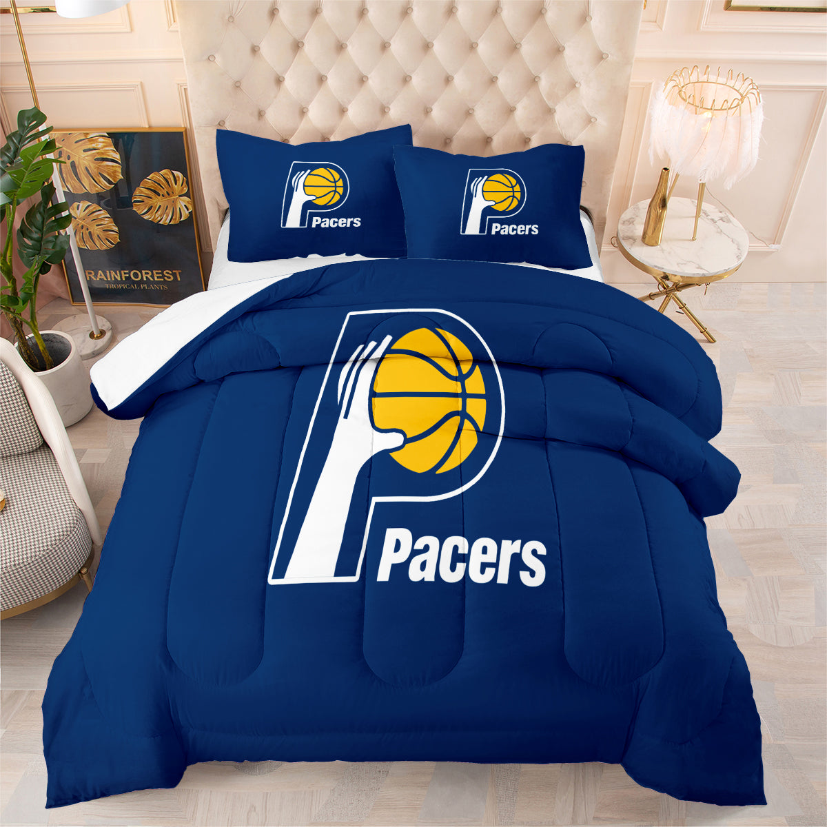 Indiana Basketball Pacers Comforter Pillowcases 3PC Sets Blanket All Season Reversible Quilted Duvet