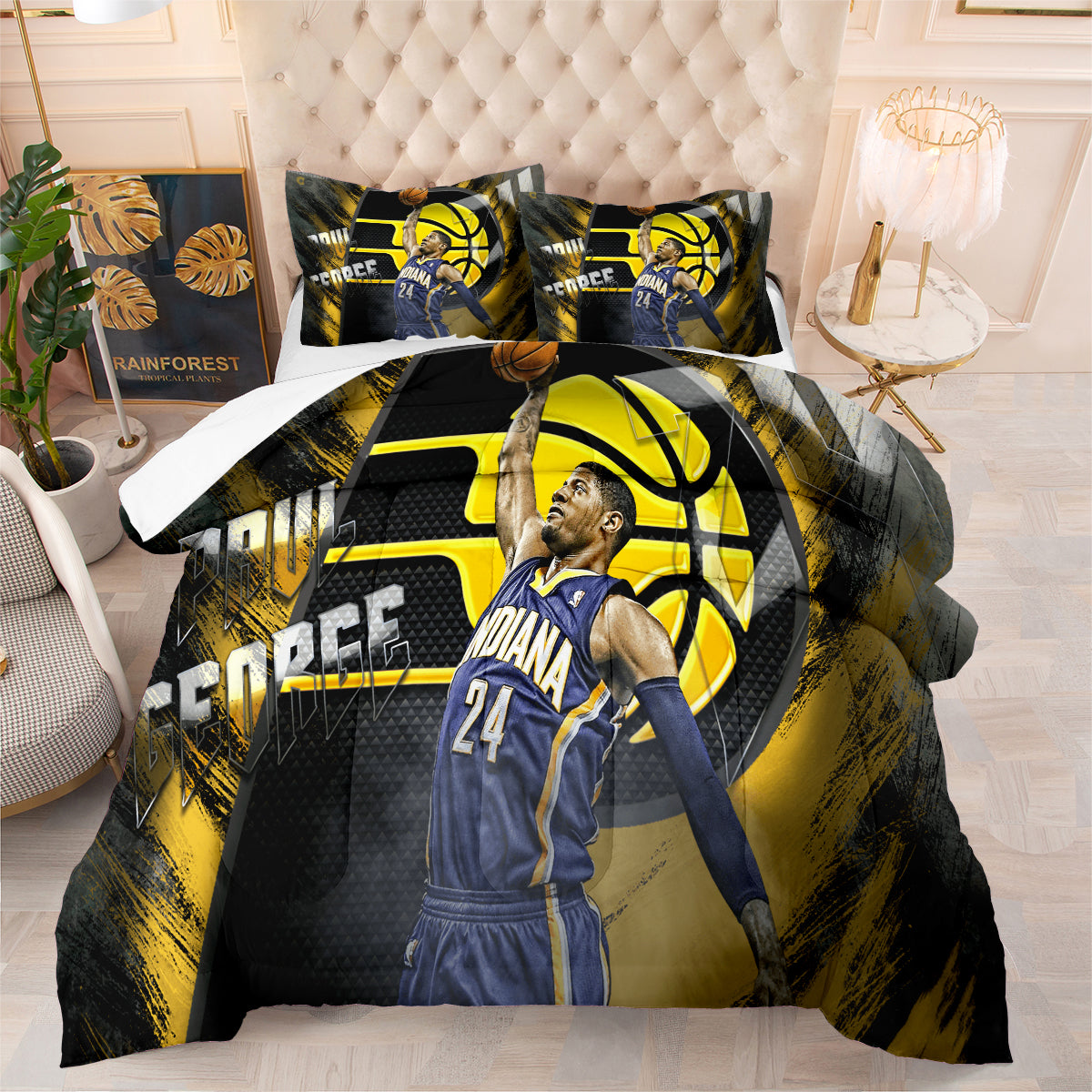 Indiana Basketball Pacers Comforter Pillowcases 3PC Sets Blanket All Season Reversible Quilted Duvet