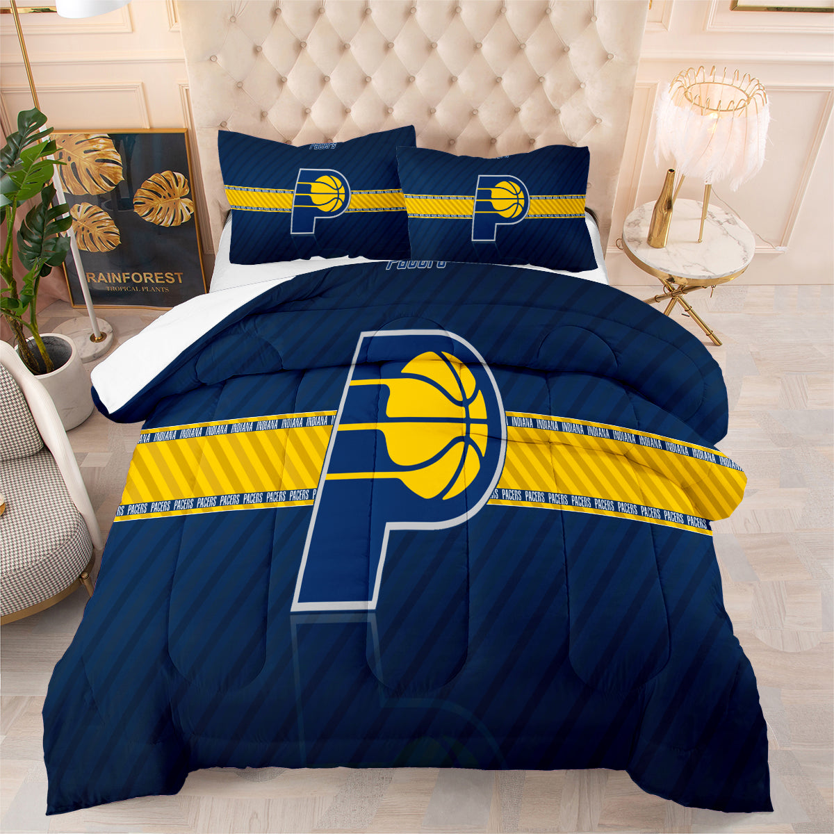 Indiana Basketball Pacers Comforter Pillowcases 3PC Sets Blanket All Season Reversible Quilted Duvet