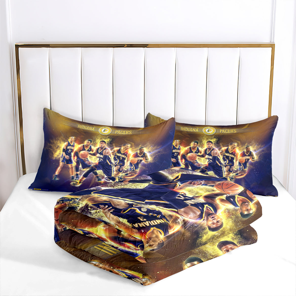 Indiana Basketball Pacers Comforter Pillowcases 3PC Sets Blanket All Season Reversible Quilted Duvet