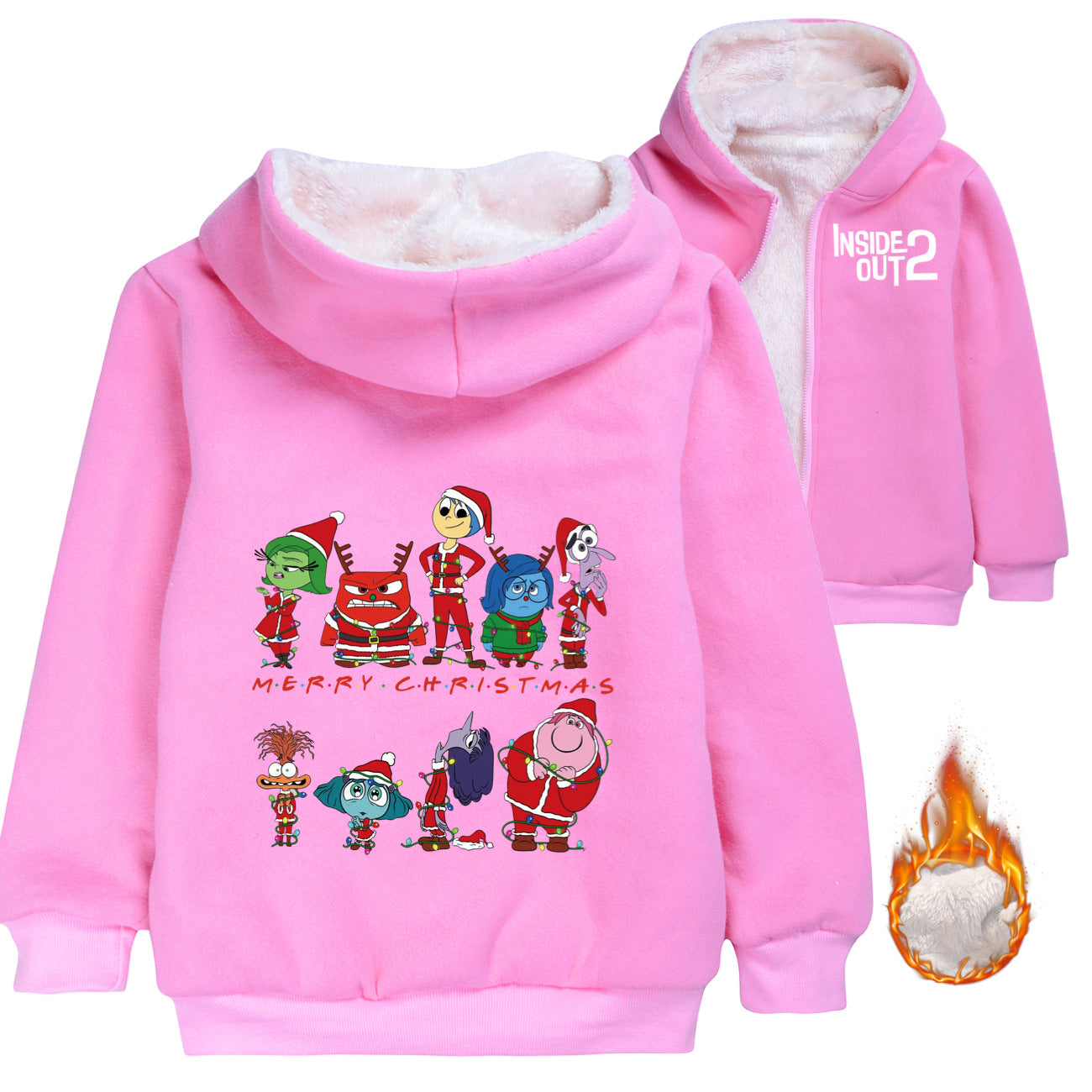 Inside Out 2 Sherpa Lined Hoodie Fleece Sweatshirt Full Zip Hooded Jacket for Kids