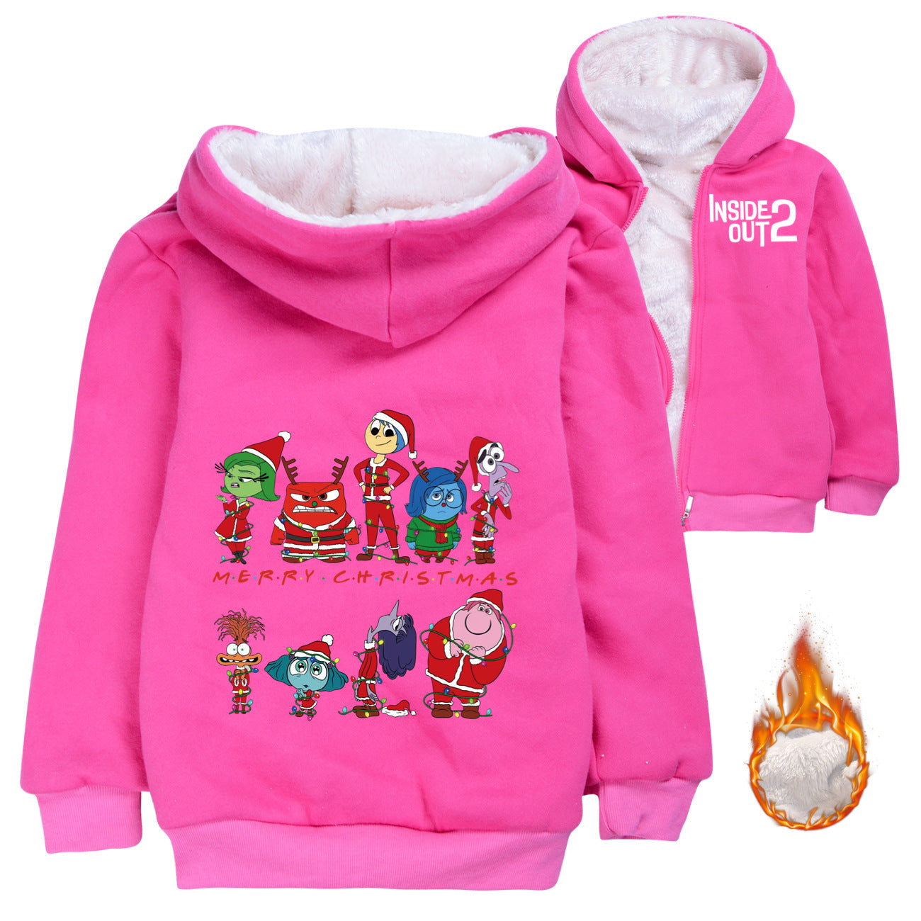 Inside Out 2 Sherpa Lined Hoodie Fleece Sweatshirt Full Zip Hooded Jacket for Kids