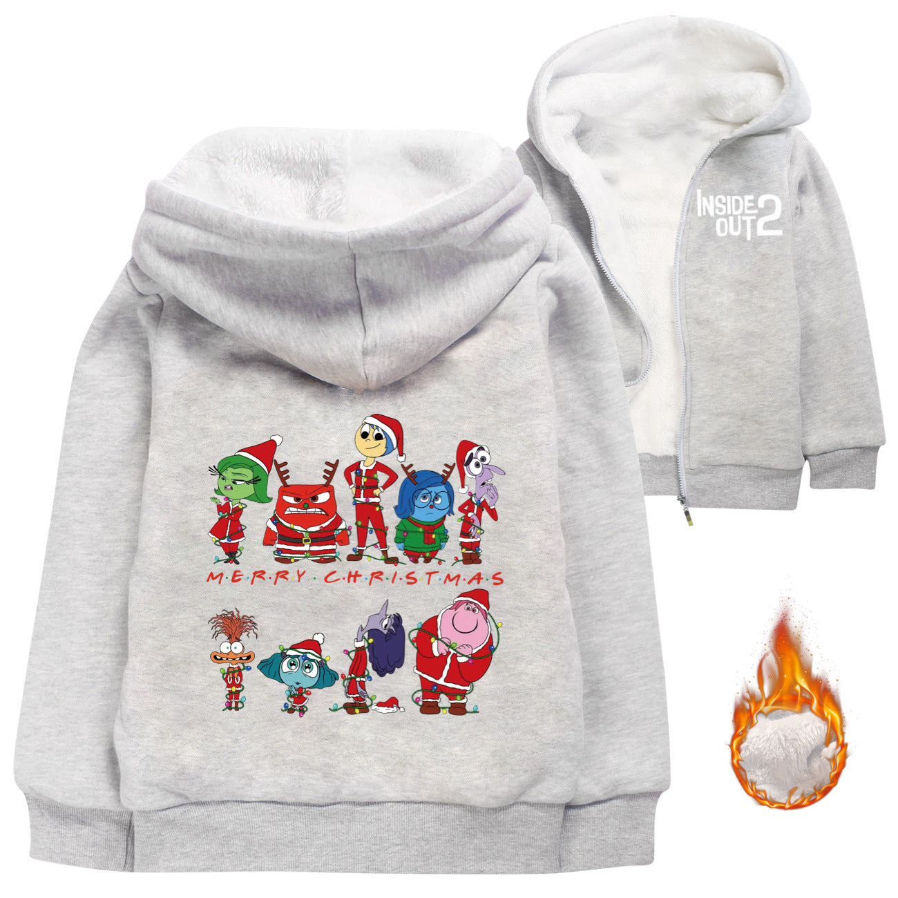 Inside Out 2 Sherpa Lined Hoodie Fleece Sweatshirt Full Zip Hooded Jacket for Kids