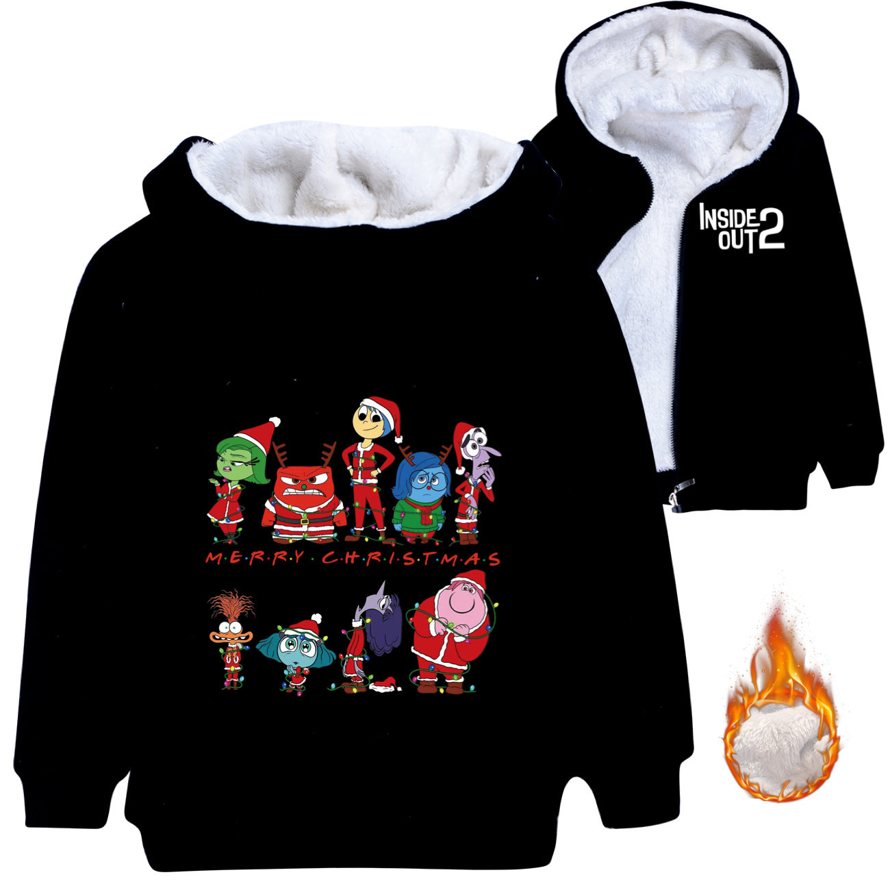 Inside Out 2 Sherpa Lined Hoodie Fleece Sweatshirt Full Zip Hooded Jacket for Kids