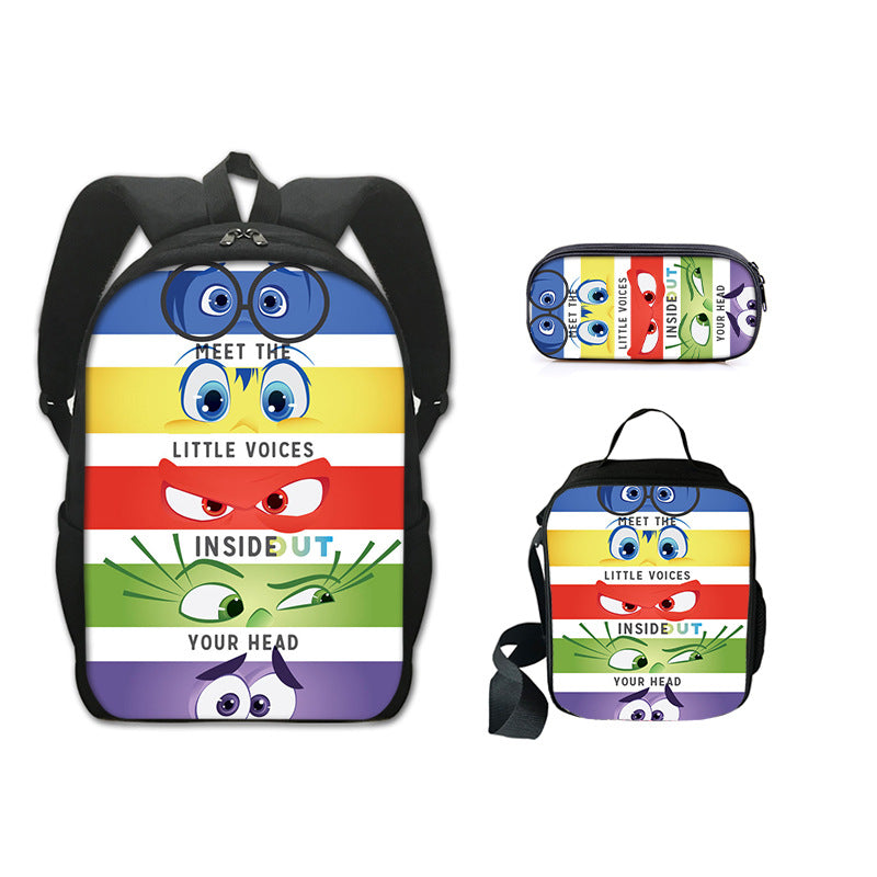 Inside Out Full Printed Backpack Schoolbag Travel Notebook Bag Lunch Bag Pencil Bag for Kids Students 3PCS