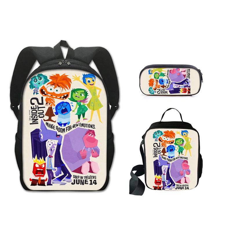 Inside Out Full Printed Backpack Schoolbag Travel Notebook Bag Lunch Bag Pencil Bag for Kids Students 3PCS