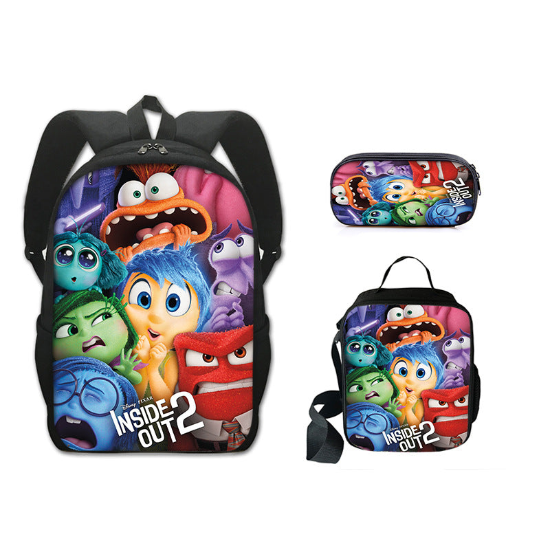 Inside Out Full Printed Backpack Schoolbag Travel Notebook Bag Lunch Bag Pencil Bag for Kids Students 3PCS