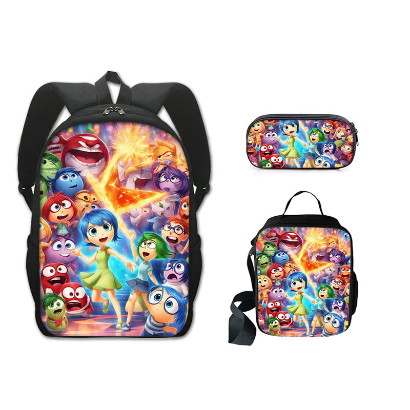 Inside Out Full Printed Backpack Schoolbag Travel Notebook Bag Lunch Bag Pencil Bag for Kids Students 3PCS