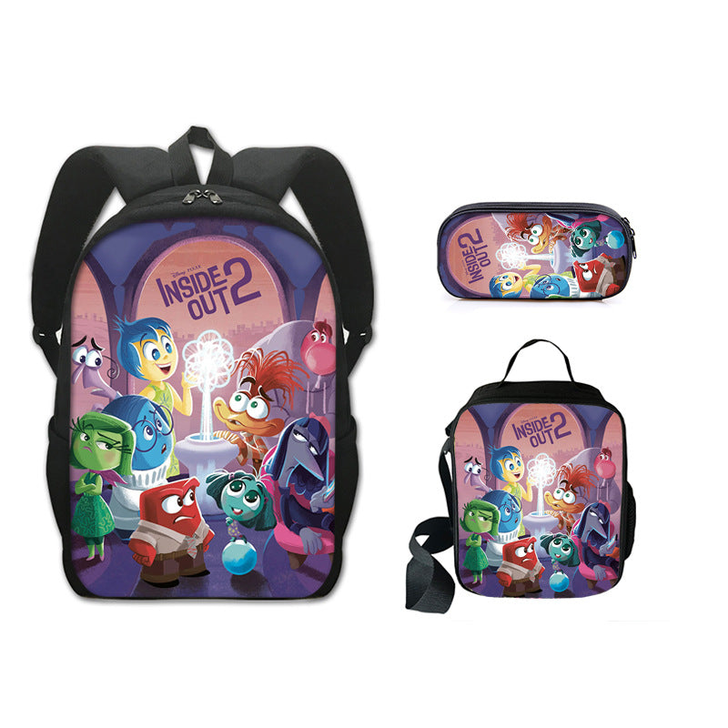 Inside Out Full Printed Backpack Schoolbag Travel Notebook Bag Lunch Bag Pencil Bag for Kids Students 3PCS