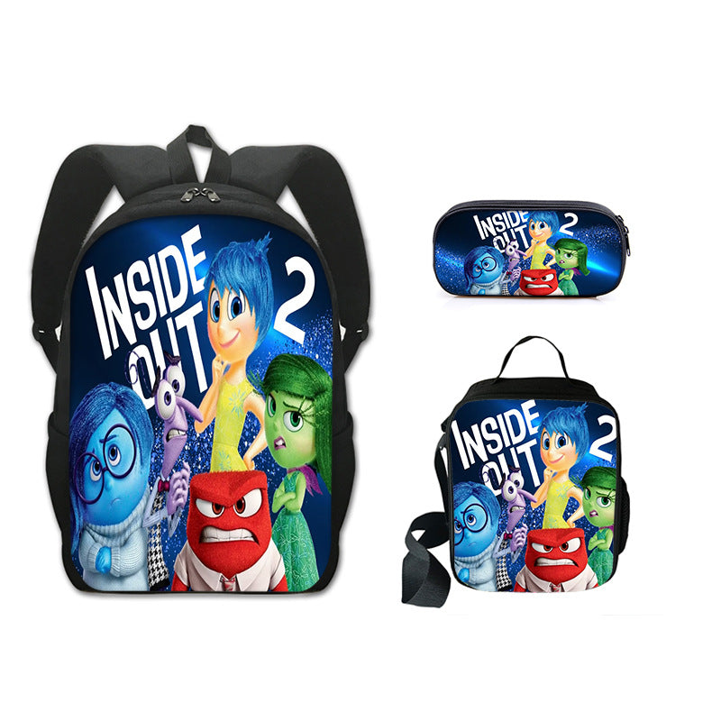 Inside Out Full Printed Backpack Schoolbag Travel Notebook Bag Lunch Bag Pencil Bag for Kids Students 3PCS