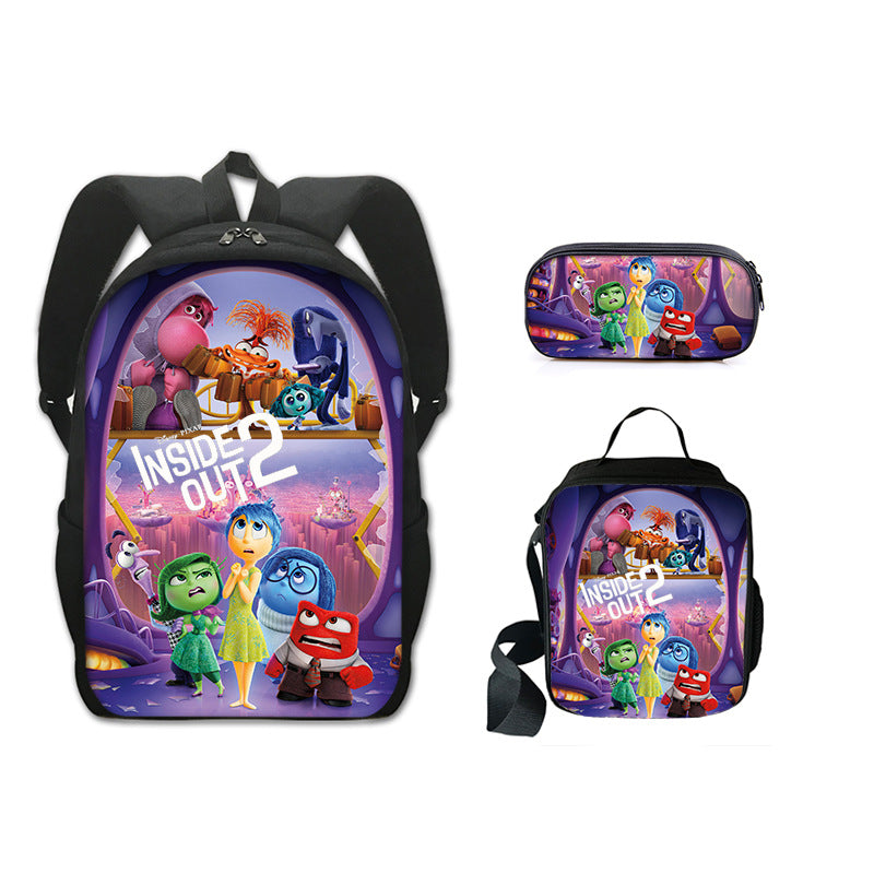 Inside Out Full Printed Backpack Schoolbag Travel Notebook Bag Lunch Bag Pencil Bag for Kids Students 3PCS