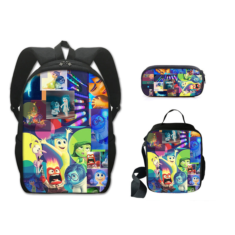 Inside Out Full Printed Backpack Schoolbag Travel Notebook Bag Lunch Bag Pencil Bag for Kids Students 3PCS