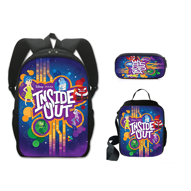 Inside Out Full Printed Backpack Schoolbag Travel Notebook Bag Lunch Bag Pencil Bag for Kids Students 3PCS