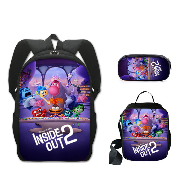 Inside Out Full Printed Backpack Schoolbag Travel Notebook Bag Lunch Bag Pencil Bag for Kids Students 3PCS