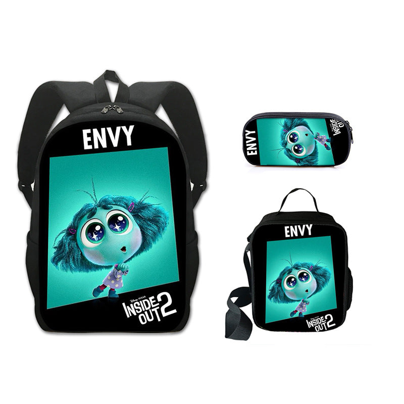 Inside Out Full Printed Backpack Schoolbag Travel Notebook Bag Lunch Bag Pencil Bag for Kids Students 3PCS