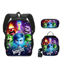 Inside Out Full Printed Backpack Schoolbag Travel Notebook Bag Lunch Bag Pencil Bag for Kids Students 3PCS