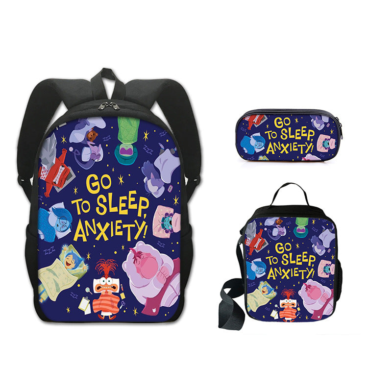 Inside Out Full Printed Backpack Schoolbag Travel Notebook Bag Lunch Bag Pencil Bag for Kids Students 3PCS