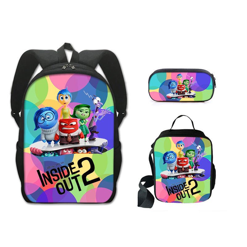 Inside Out Full Printed Backpack Schoolbag Travel Notebook Bag Lunch Bag Pencil Bag for Kids Students 3PCS