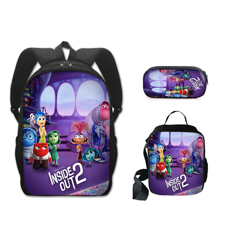 Inside Out Full Printed Backpack Schoolbag Travel Notebook Bag Lunch Bag Pencil Bag for Kids Students 3PCS