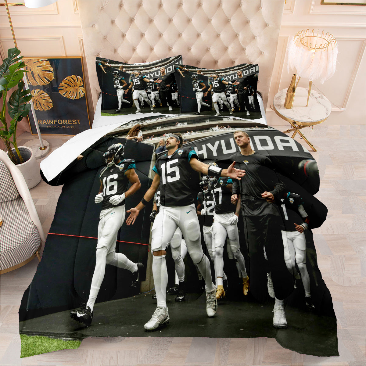 Jacksonville Rugby Football Jaguars Comforter Pillowcases 3PC Sets Blanket All Season Reversible Quilted Duvet