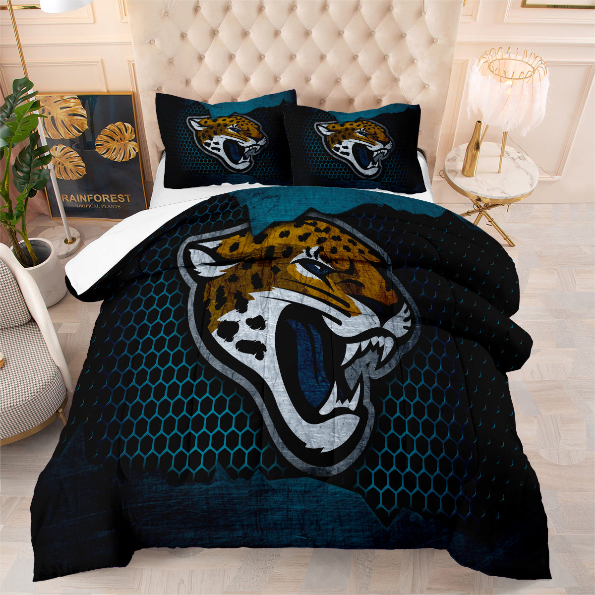 Jacksonville Rugby Football Jaguars Comforter Pillowcases 3PC Sets Blanket All Season Reversible Quilted Duvet
