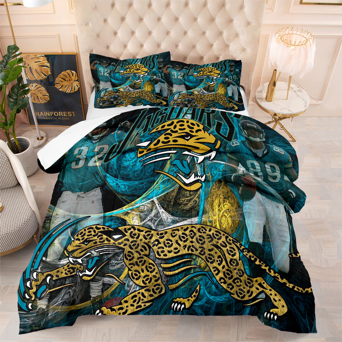 Jacksonville Rugby Football Jaguars Comforter Pillowcases 3PC Sets Blanket All Season Reversible Quilted Duvet