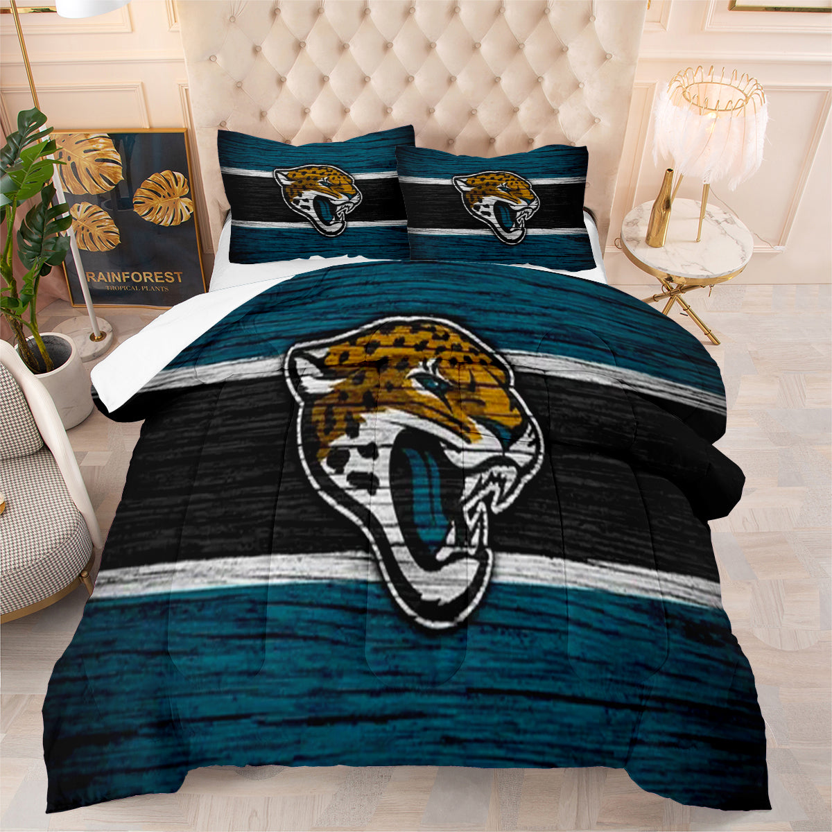 Jacksonville Rugby Football Jaguars Comforter Pillowcases 3PC Sets Blanket All Season Reversible Quilted Duvet