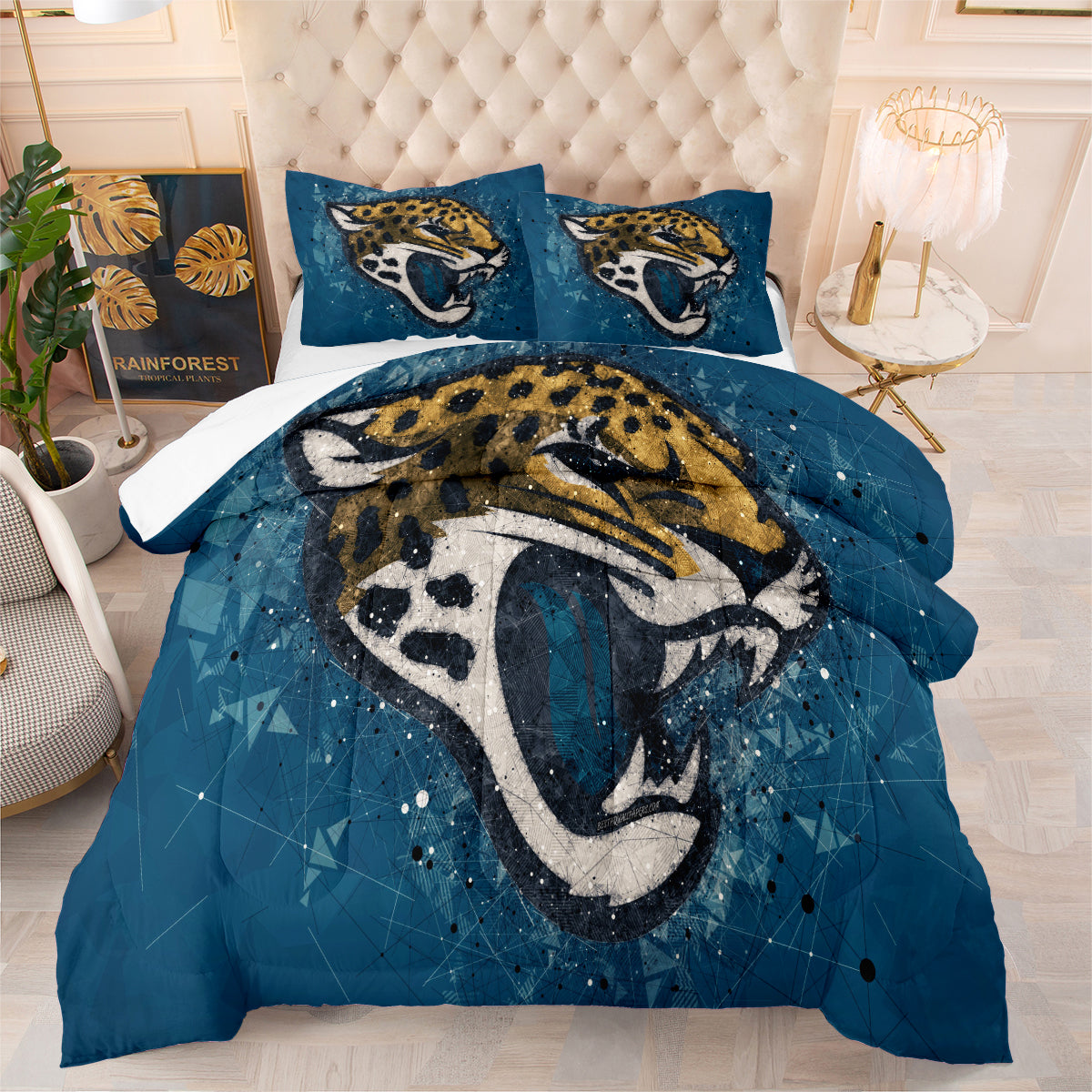 Jacksonville Rugby Football Jaguars Comforter Pillowcases 3PC Sets Blanket All Season Reversible Quilted Duvet