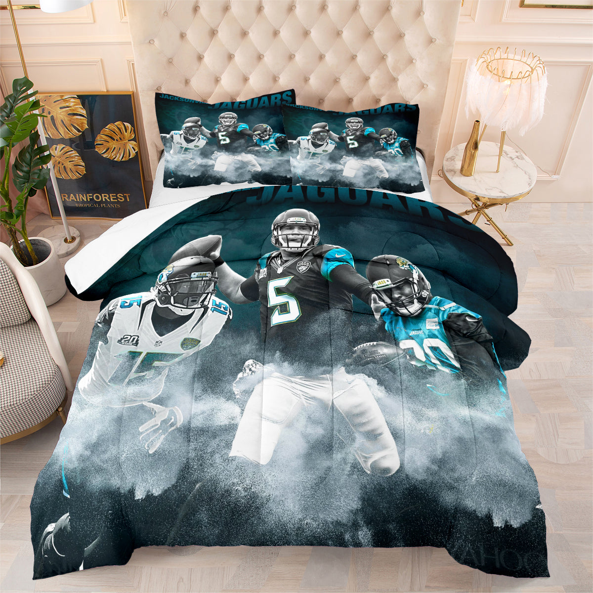 Jacksonville Rugby Football Jaguars Comforter Pillowcases 3PC Sets Blanket All Season Reversible Quilted Duvet