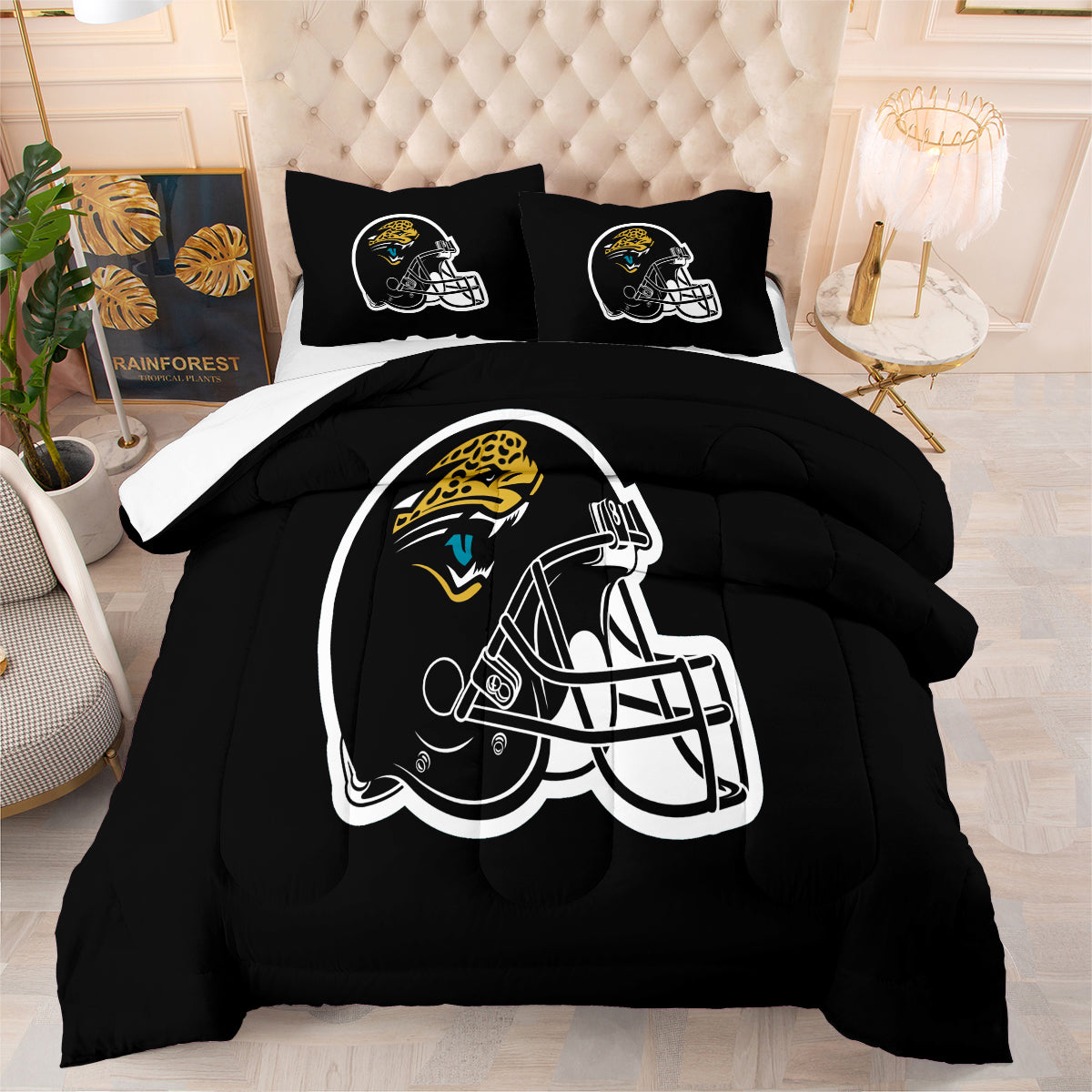 Jacksonville Rugby Football Jaguars Comforter Pillowcases 3PC Sets Blanket All Season Reversible Quilted Duvet