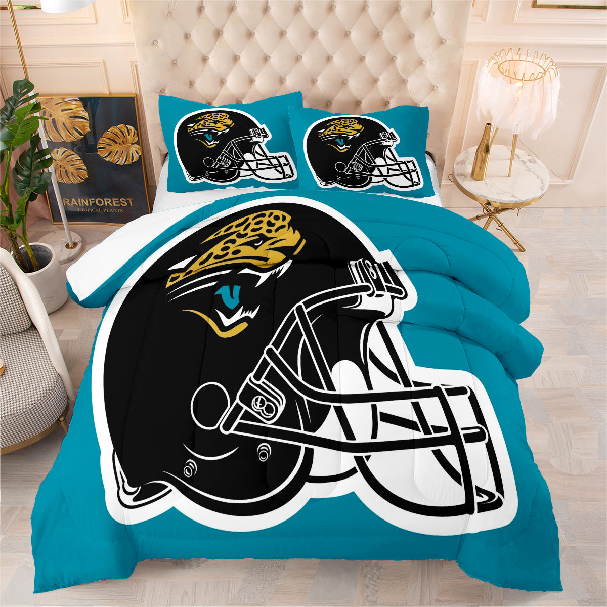 Jacksonville Rugby Football Jaguars Comforter Pillowcases 3PC Sets Blanket All Season Reversible Quilted Duvet