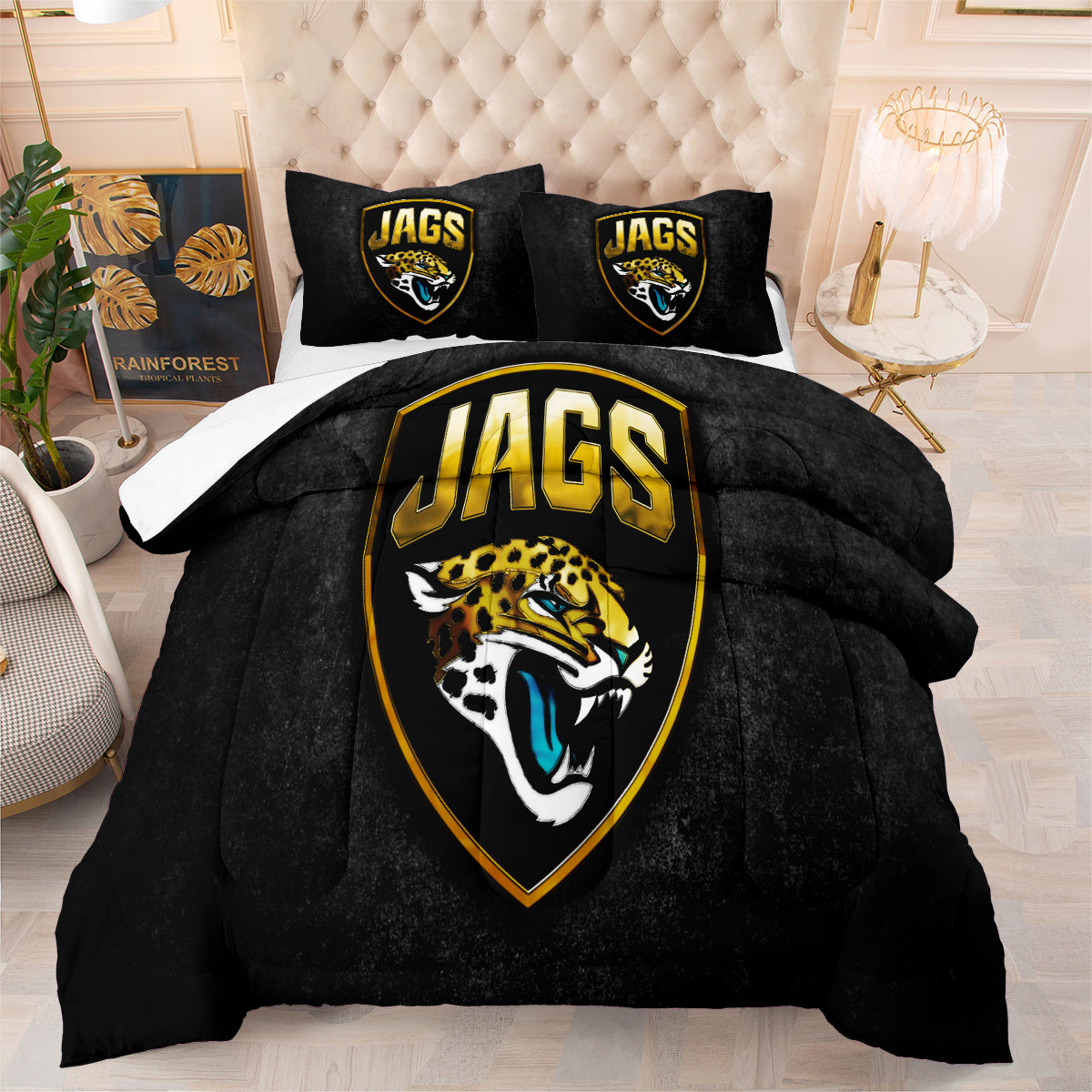 Jacksonville Rugby Football Jaguars Comforter Pillowcases 3PC Sets Blanket All Season Reversible Quilted Duvet
