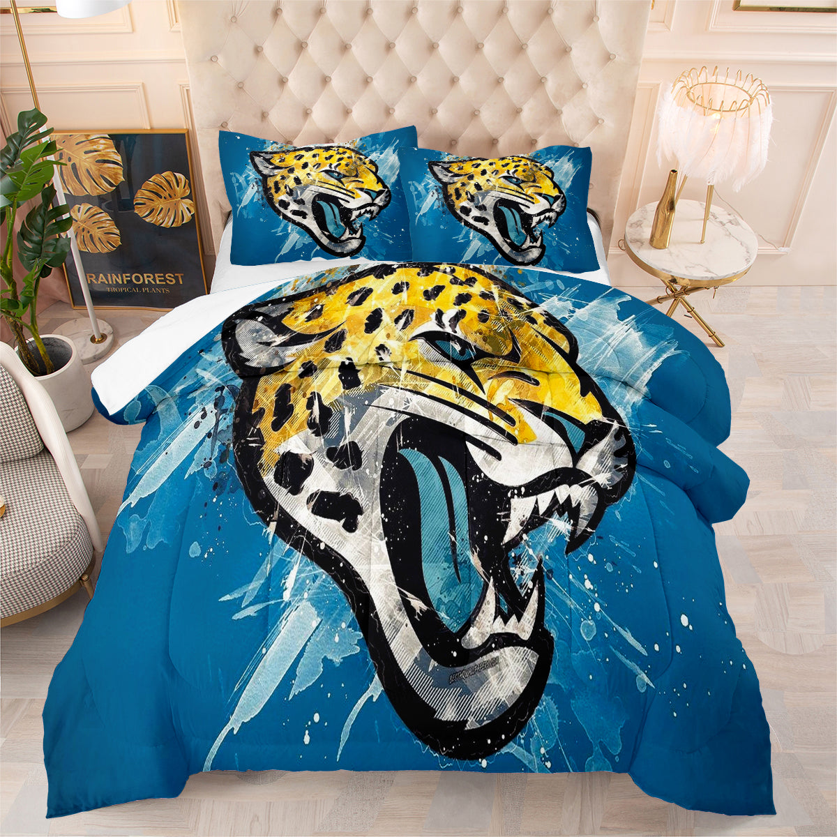 Jacksonville Rugby Football Jaguars Comforter Pillowcases 3PC Sets Blanket All Season Reversible Quilted Duvet