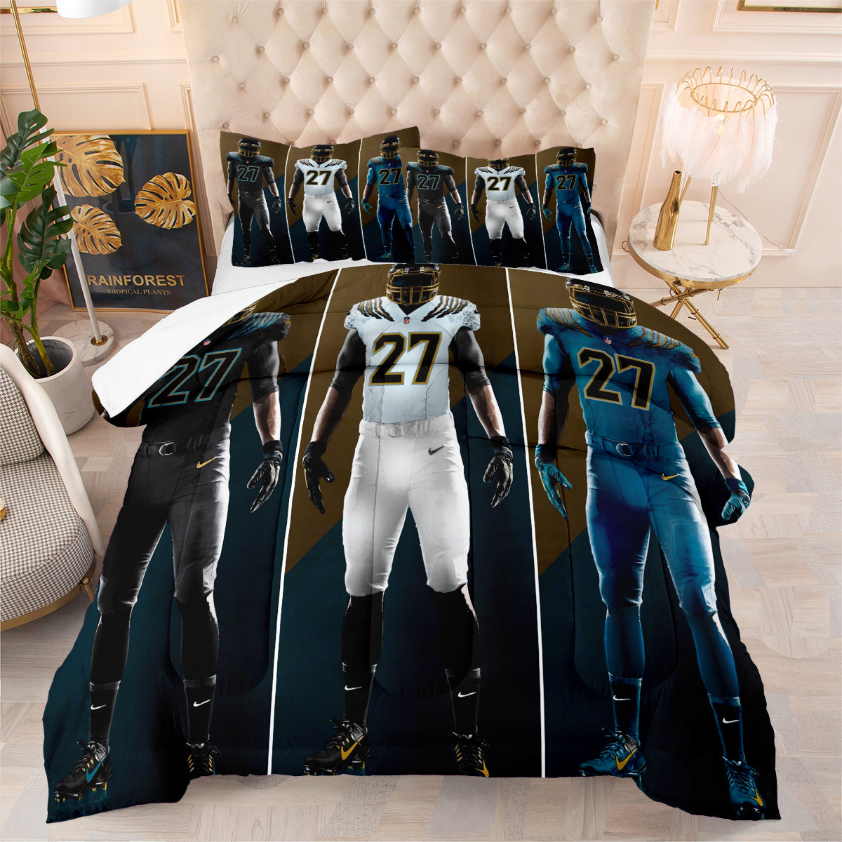 Jacksonville Rugby Football Jaguars Comforter Pillowcases 3PC Sets Blanket All Season Reversible Quilted Duvet
