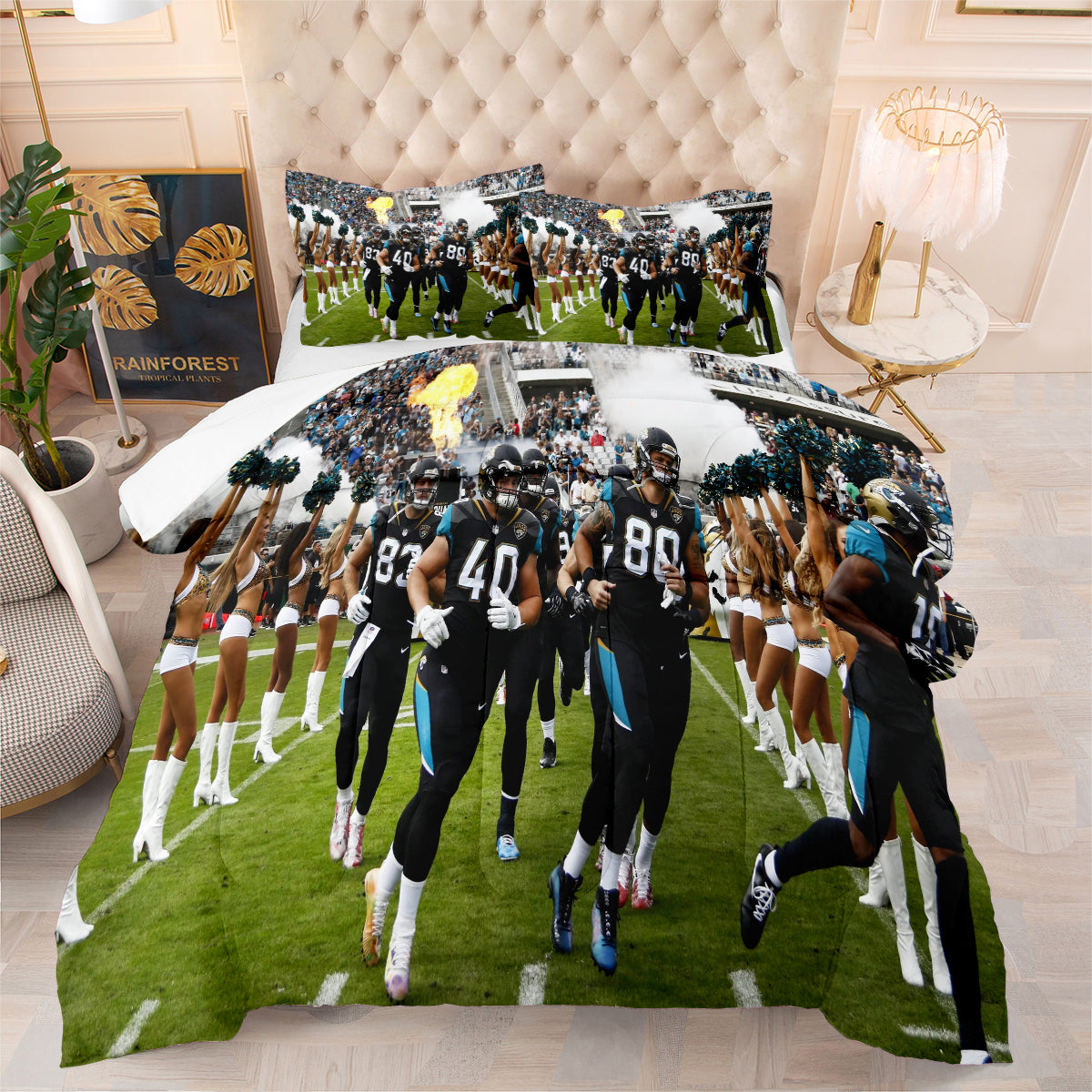 Jacksonville Rugby Football Jaguars Comforter Pillowcases 3PC Sets Blanket All Season Reversible Quilted Duvet