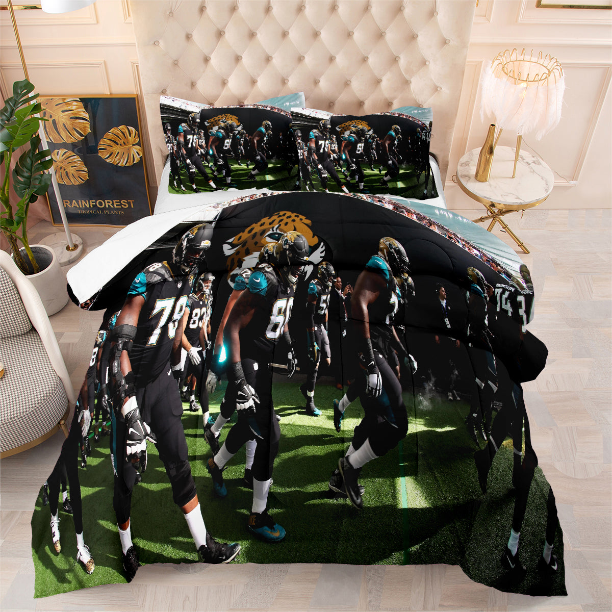 Jacksonville Rugby Football Jaguars Comforter Pillowcases 3PC Sets Blanket All Season Reversible Quilted Duvet