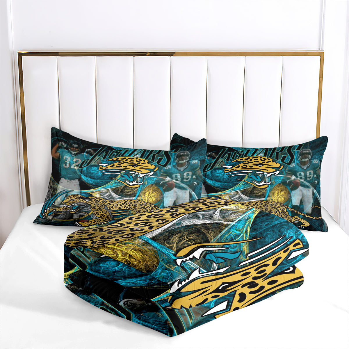 Jacksonville Rugby Football Jaguars Comforter Pillowcases 3PC Sets Blanket All Season Reversible Quilted Duvet